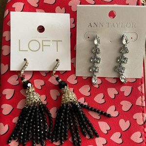 New Ann Taylor black tassel rhinestones pendant earrings